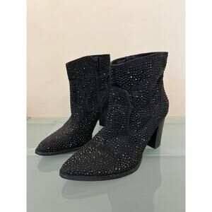 Crown Vintage Elie Booties rhinestone black shiny women’s 6.5 shoes bling
